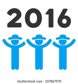 2016 Guys Dance vector icon. Style is bicolor flat symbol, blue and gray colors, rounded angles, white background.