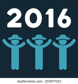 2016 Guys Dance vector icon. Style is bicolor flat symbol, blue and white colors, rounded angles, dark blue background.