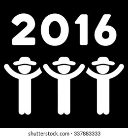 2016 Guys Dance vector icon. Style is flat symbol, white color, rounded angles, black background.