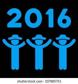2016 Guys Dance vector icon. Style is flat symbol, blue color, rounded angles, black background.