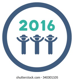 2016 Guys Dance vector icon. Style is bicolor flat circled symbol, cobalt and cyan colors, rounded angles, white background.