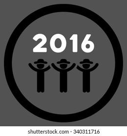 2016 Guys Dance vector icon. Style is bicolor flat circled symbol, black and white colors, rounded angles, gray background.