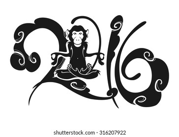 2016 hand drawn illustration with monkey silhouette