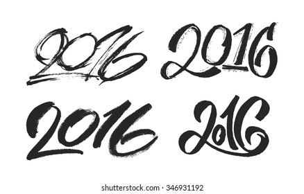 2016 hand lettering numbers design set. Chinese Calligraphic text for Year of the Monkey. Typographic vector inscription isolated on white background