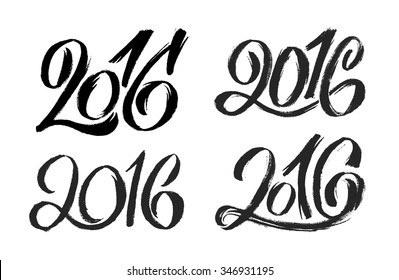 2016 hand lettering numbers design set. Chinese Calligraphic text for Year of the Monkey. Typographic vector inscription isolated on white background