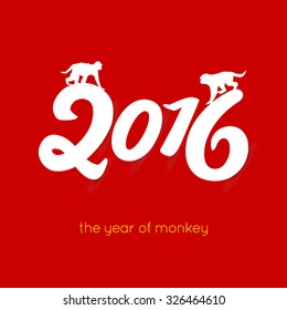 2016 - Hand-lettering. New Year Handmade vector calligraphy. Monkey illustration (Chinese Translation: Monkey)