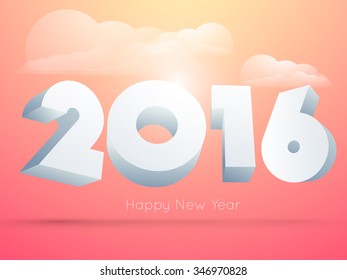 2016 Happy New Year 3d style with glossy background and cloud vector design eps10. 
