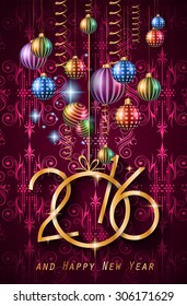 2016 Happy New Year Background for your Christmas dinner invitations, festive posters, restaurant menu cover, book cover,promotional depliant, Elegant greetings cards and so on.