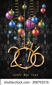 2016 Happy New Year Background for your Christmas dinner invitations, festive posters, restaurant menu cover, book cover,promotional depliant, Elegant greetings cards and so on.