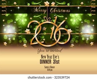 2016 Happy New Year Background for your Christmas Flyers, dinner invitations, festive posters, restaurant menu cover, book cover,promotional depliant, Elegant greetings cards and so on.