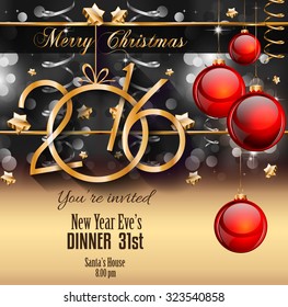 2016 Happy New Year Background for your Christmas Flyers, dinner invitations, festive posters, restaurant menu cover, book cover,promotional depliant, Elegant greetings cards and so on.