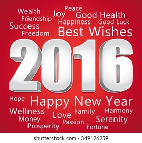 2016 Happy New Year. Best wishes. Red and silver greeting vector card.