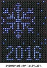 2016, Happy New Year, blue led display snowflake