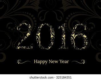 2016 Happy New Year card with floral pattern