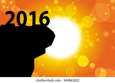 2016 happy new year card vector silhouette in sunrise background