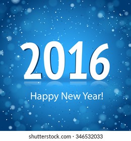2016 Happy New Year card with blue brilliant background