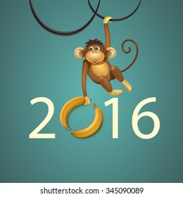 2016 Happy New Year of the Chinese Calendar Monkey Christmas Card Vector