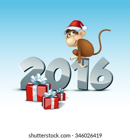 2016 Happy New Year of the Chinese Calendar Monkey Christmas Card Vector