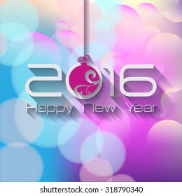 2016 Happy New Year Christmas Ball greeting card or background. 