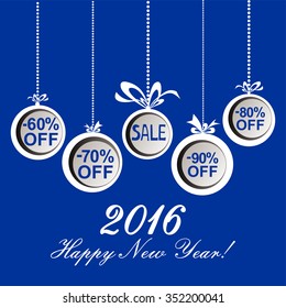 2016 Happy New Year. Christmas sale label. Vector Illustration