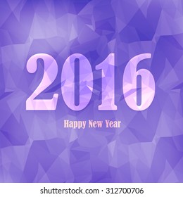 2016 Happy New Year Design, Low Poly Style Purple Colors Background, Vector Card 