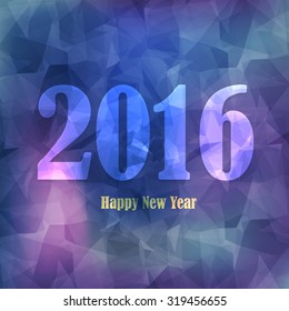 2016 Happy New Year Design, Low Poly Style Violet and Dark Blue Colors Background, Vector Card 
