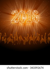 2016 happy New Year disco flyer. Vector party christmas poster.