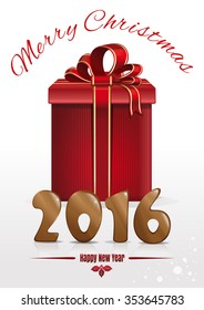 2016 - Happy New Year. Gift box. Merry Christmas. Vector Christmas card.