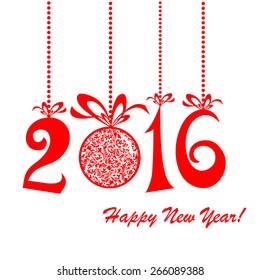 2016 Happy New Year greeting card isolated on white background. Vector Illustration 