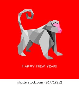 2016 Happy New Year greeting card. Celebration red background with monkey and place for your text. Vector Illustration  