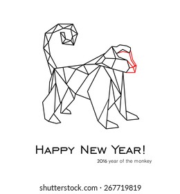 2016 Happy New Year greeting card. Celebration background with monkey and place for your text. Vector Illustration  