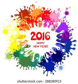 2016 Happy New Year greeting card isolated on White background. Vector illustration