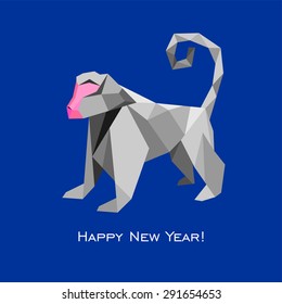 2016 Happy New Year greeting card. Celebration blue background with monkey and place for your text. Vector Illustration