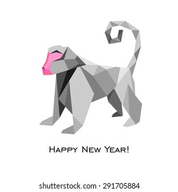 2016 Happy New Year greeting card. Celebration red background with monkey and place for your text. Vector Illustration