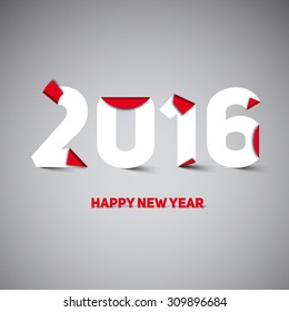 2016 Happy New year greeting card, paper cut or origami style, vector illustration