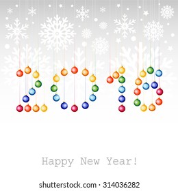 2016 Happy New Year greeting card or background with Christmas balls.
Vector illustration.