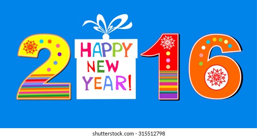 2016 Happy New Year greeting card. Vector illustration