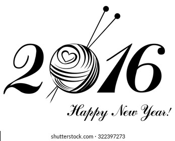 2016 Happy New Year greeting card isolated on white background. Vector illustration