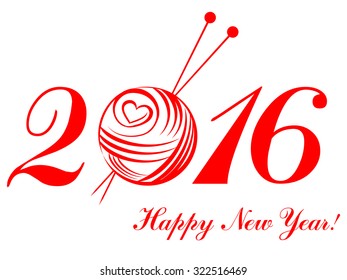 2016 Happy New Year greeting card isolated on white background. Vector illustration