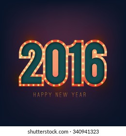 2016 Happy New Year greeting card on shiny background.