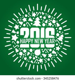 2016 Happy New Year greeting card. Vector illustration.