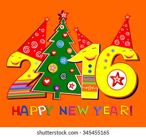 2016 Happy New Year greeting card. Vector illustration