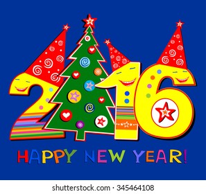 2016 Happy New Year greeting card. Vector illustration