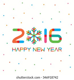 2016 Happy new year greeting card, with colorful letters and snowflakes. New year vector illustration.