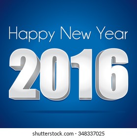 2016 Happy New Year greeting card. Silver numbers on a blue festive background. Vector illustration.