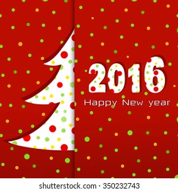 2016 Happy New year. Greeting card. Pattern with Christmas tree and snowflakes on red background. For Web, Websites, Print, Mobile Applications And Promotional Materials. Vector illustration