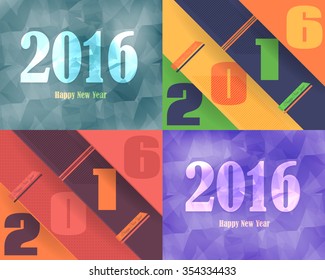 2016 Happy New Year Greeting Card, Geometric Flat Background Collection