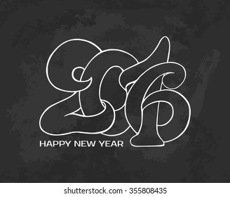 2016 Happy New year hand lettering in chalk doodle style on black grunge background. Vector colorful illustration