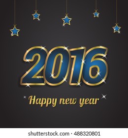 2016 Happy new year hand drawn text design. Vector illustration.