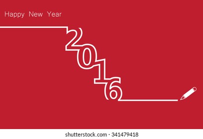 2016 Happy New Year. Line drawings vector.